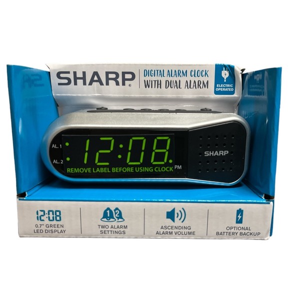 Sharp Electric Digital Dual Alarm Clock Battery Backup LED Large Display Snooze - Picture 1 of 5